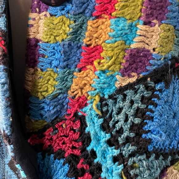 Sandy Starkman Patchwork Crochet Brocade Duster Technicolor Jacket L - Picture 10 of 12